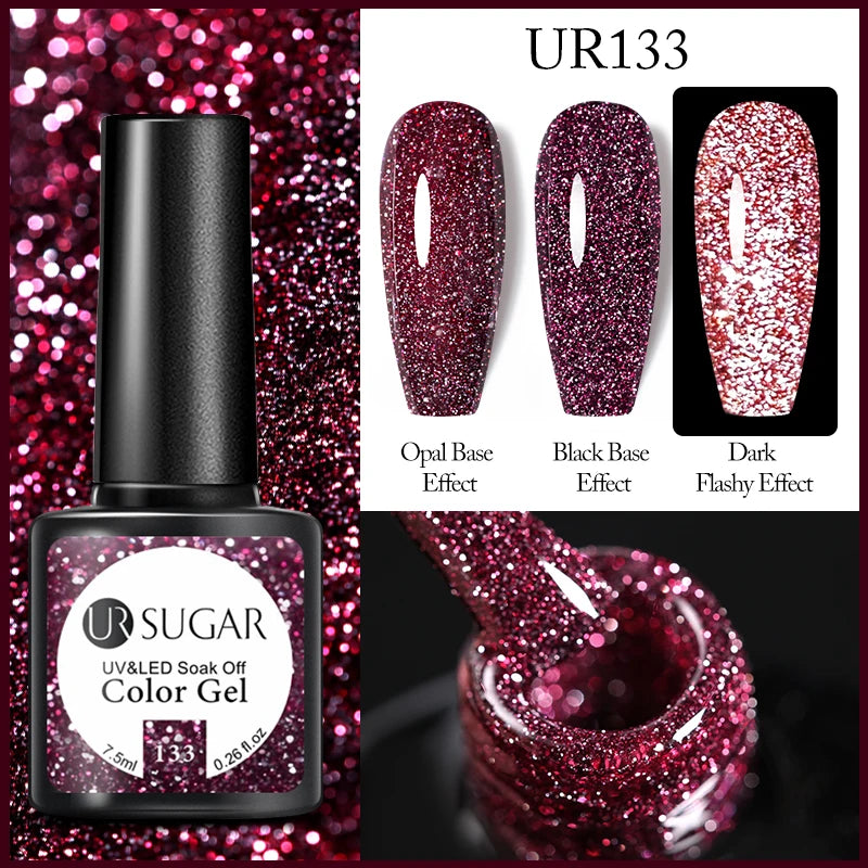 UR SUGAR 7.5ml Reflective Glitter Gel Polish - Pink Sequins UV Soak-Off Semi-Permanent