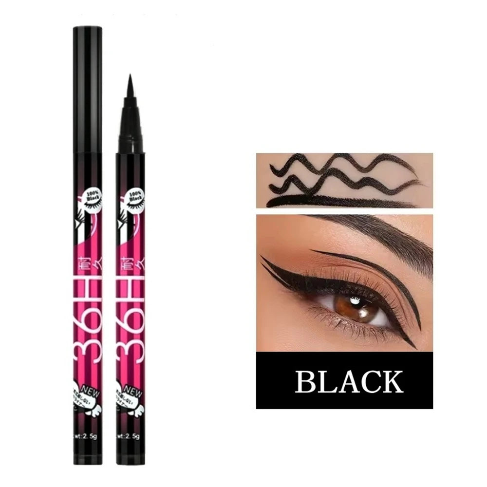 36H Black Liquid Eyeliner Pen - Waterproof, Quick-Dry, No-Bloom Long-Lasting