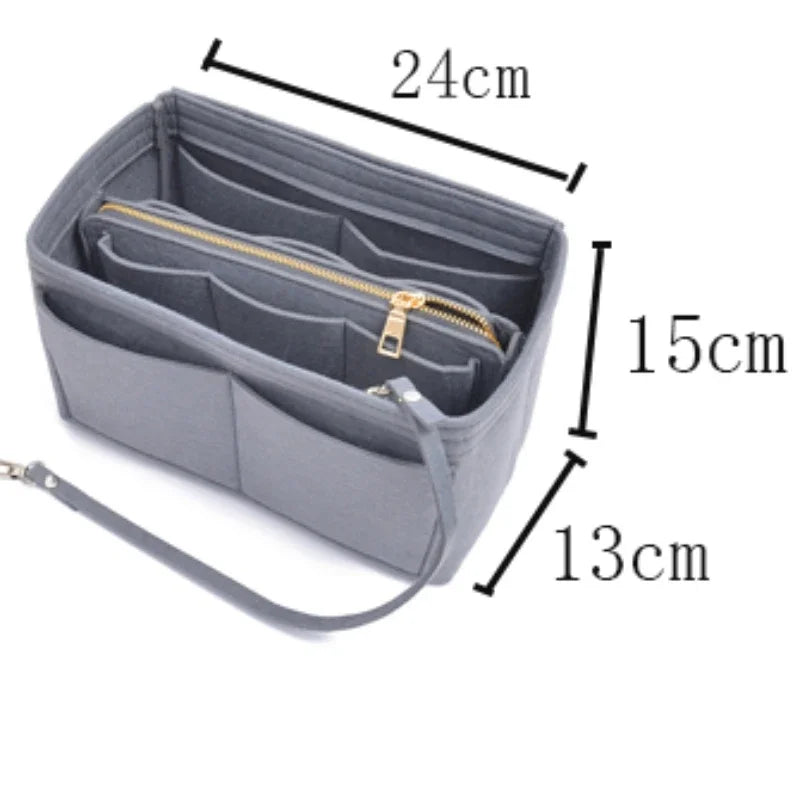 Dawndesslo Large Capacity Felt Liner Makeup Bag - Portable Bag-in-Bag Cosmetic Organizer