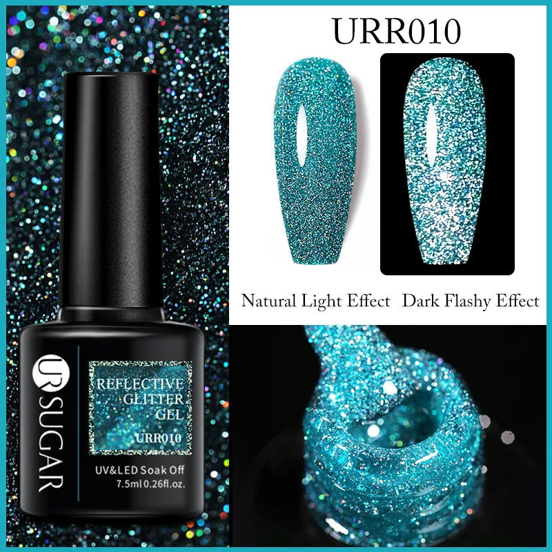 UR SUGAR 7.5ml Reflective Glitter Gel Polish - Pink Sequins UV Soak-Off Semi-Permanent