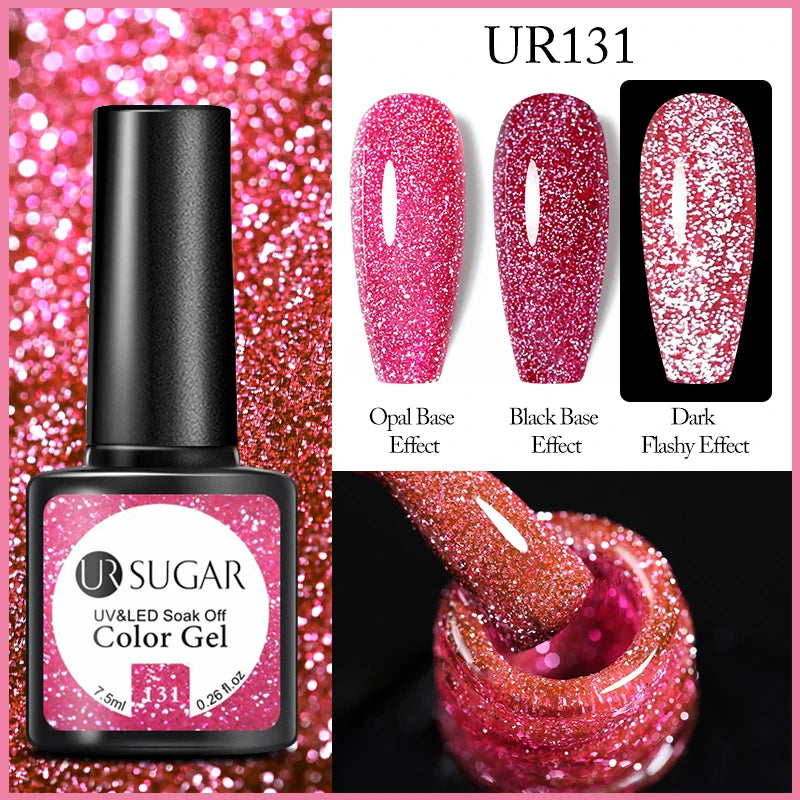 UR SUGAR 7.5ml Reflective Glitter Gel Polish - Pink Sequins UV Soak-Off Semi-Permanent