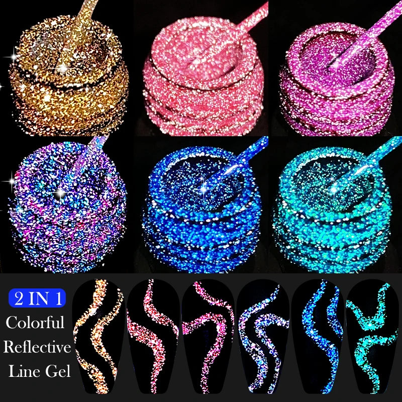LILYCUTE 5ml Reflective Glitter Liner Gel - Champagne Sparkling Lines for French Nail Art