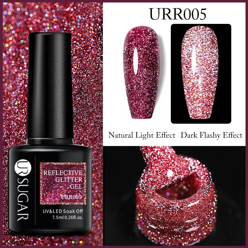 UR SUGAR 7.5ml Reflective Glitter Gel Polish - Pink Sequins UV Soak-Off Semi-Permanent