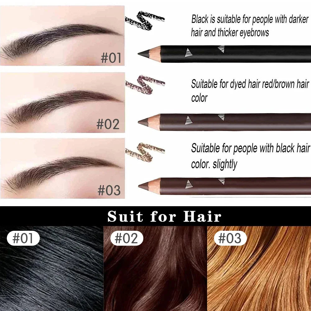 6/12-Pack Waterproof Eyebrow Pencils - Professional Natural Black & Brown Set