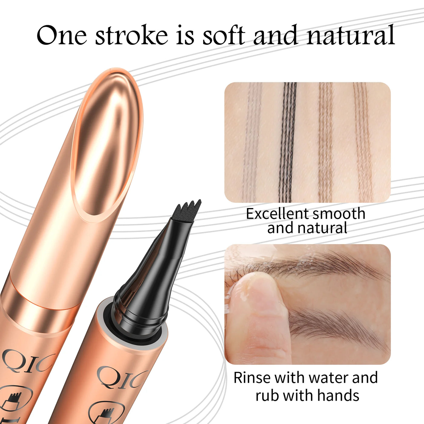 QIHENGYUE 4-Tip Microblade Liquid Eyebrow Pen - Smudge-Proof Waterproof Natural