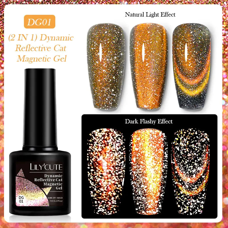 LILYCUTE 9D Cat Eye Magnetic Gel Polish 7ml - Iridescent UV/LED Soak-Off Nail Art