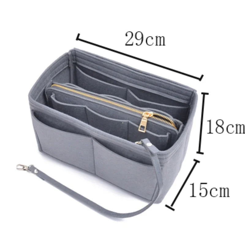 Dawndesslo Large Capacity Felt Liner Makeup Bag - Portable Bag-in-Bag Cosmetic Organizer
