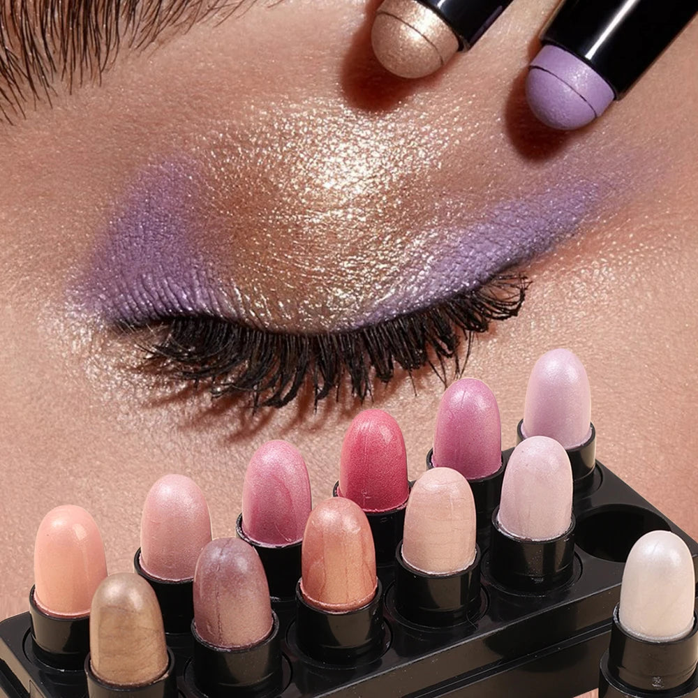 12-Color Eyeshadow Pencil Set - Waterproof Glitter, Shimmer & Matte Shades