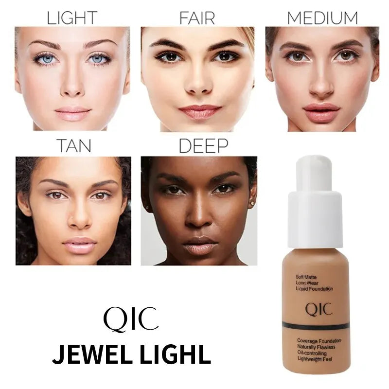 QIC Naturally Flawless Matte Liquid Foundation - Oil-Control, 30ml, 5 Shades