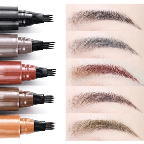 4-Split Tip Liquid Eyebrow Tattoo Pen - Waterproof Natural Hair-Stroke, 5 Shades