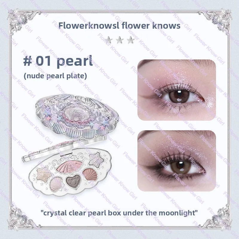 Flower Knows Moonlight Mermaid 8-Color Eyeshadow Palette - Matte, Shimmer & Glitter