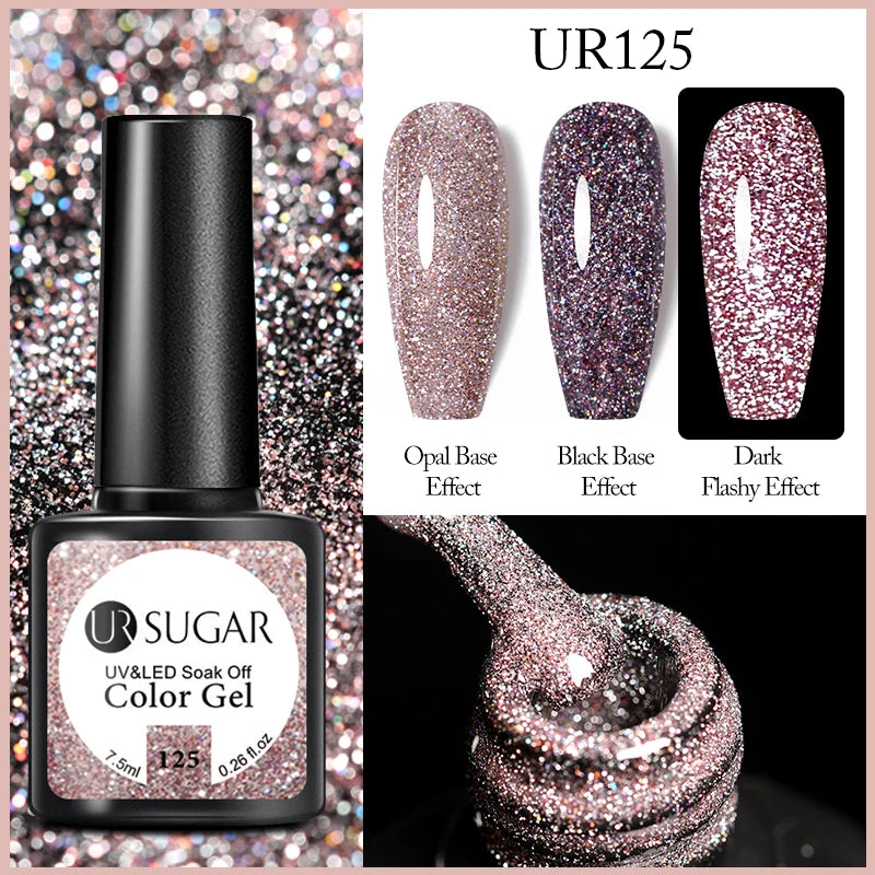 UR SUGAR 7.5ml Reflective Glitter Gel Polish - Pink Sequins UV Soak-Off Semi-Permanent