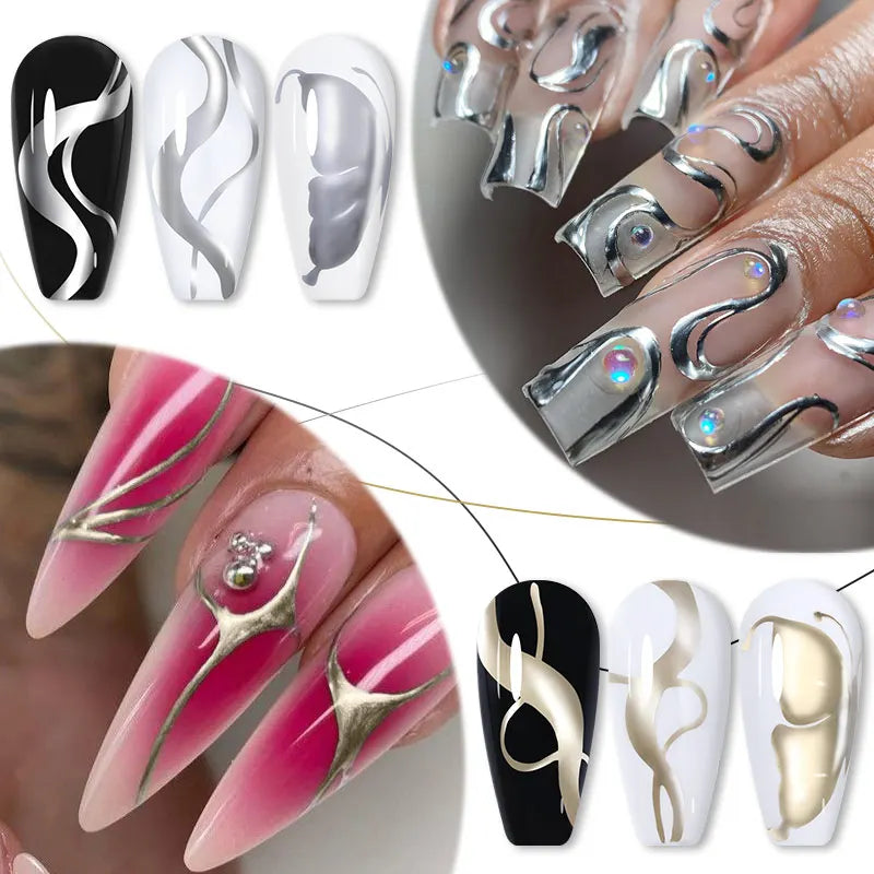 LILYCUTE 5ml Metallic Gold & Silver Mirror Liner Gel - Super Bright French Nail Art