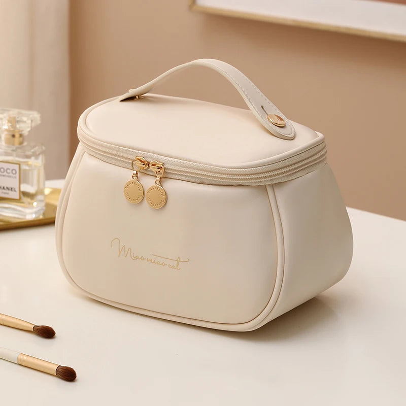 PU Leather Multi-Function Cosmetic Bag - Portable Travel Makeup Case & Toiletry Kit