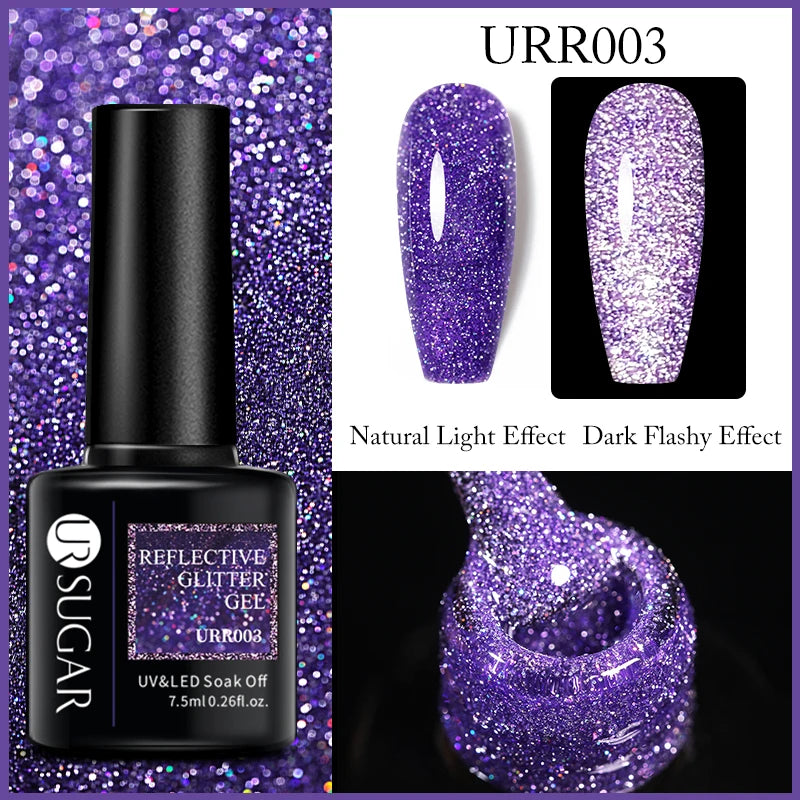 UR SUGAR 7.5ml Reflective Glitter Gel Polish - Pink Sequins UV Soak-Off Semi-Permanent