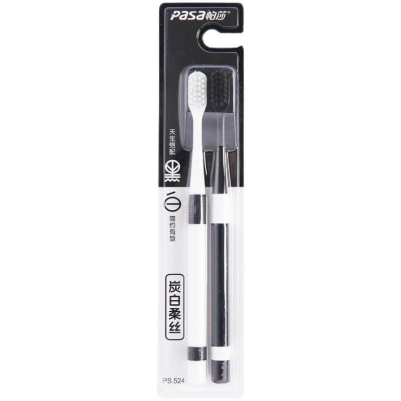Bamboo Charcoal Toothbrush Set x2 - Ultra-Fine Soft Bristle Adult Family Oral Care