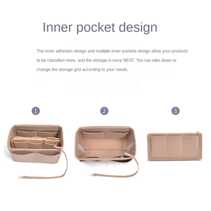 Dawndesslo Large Capacity Felt Liner Makeup Bag - Portable Bag-in-Bag Cosmetic Organizer