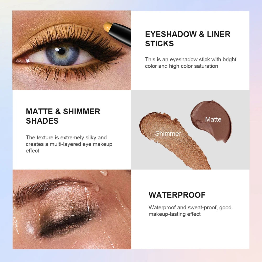 Lakerain 10-Color Matte Gradient Cream Eyeshadow Stick Set - Waterproof