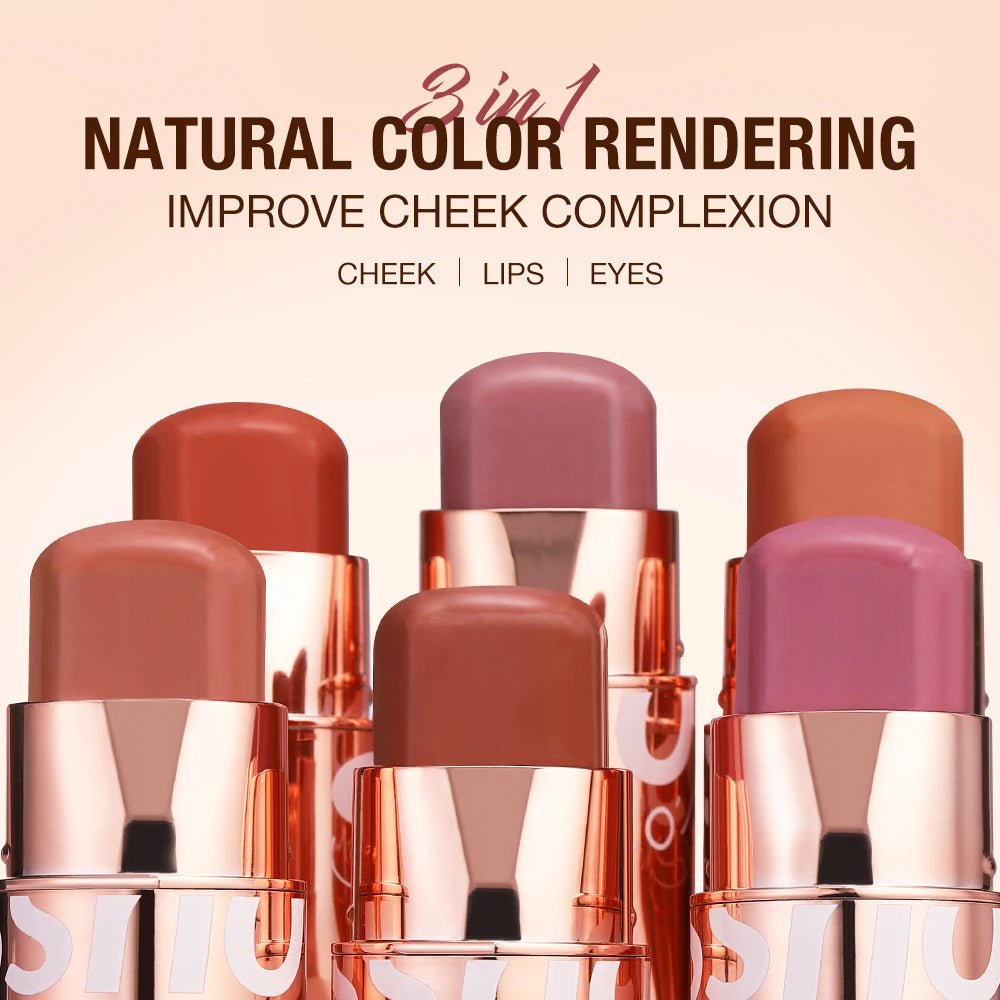 O.TWO.O High-Pigment Blush Stick - Blendable Cream for Lips, Cheeks & Eyes