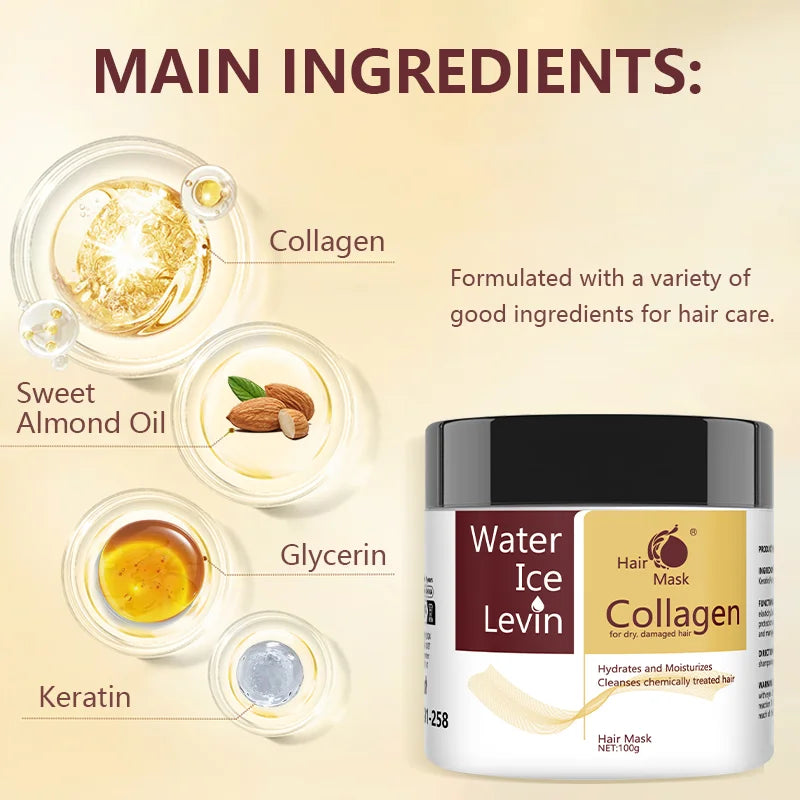Collagen & Hyaluronic Acid Hair Mask - 100g Keratin Repair for Dry Damaged Hair