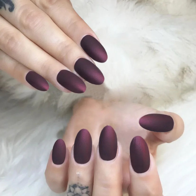 24-Piece Short Press-On Nails Set - Almond Ballet Tips in Matte Red, Nude & Brown