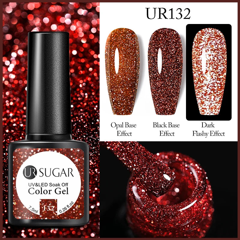 UR SUGAR 7.5ml Reflective Glitter Gel Polish - Pink Sequins UV Soak-Off Semi-Permanent