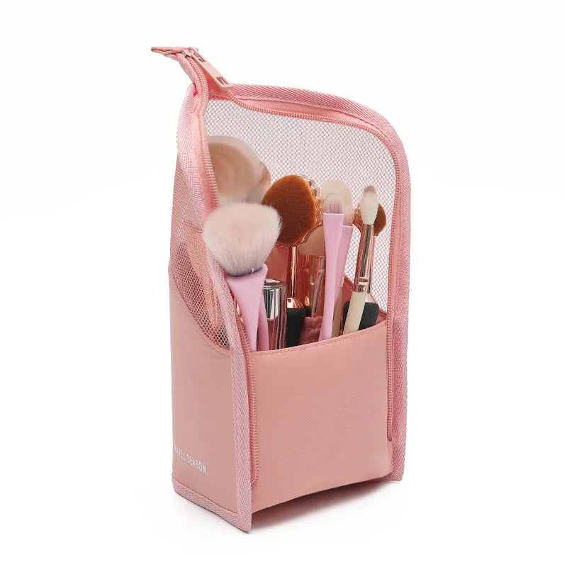 HOMEFISH Stand-Up Clear Zipper Cosmetic Bag - Travel Brush Holder & Organizer Toiletry Bag