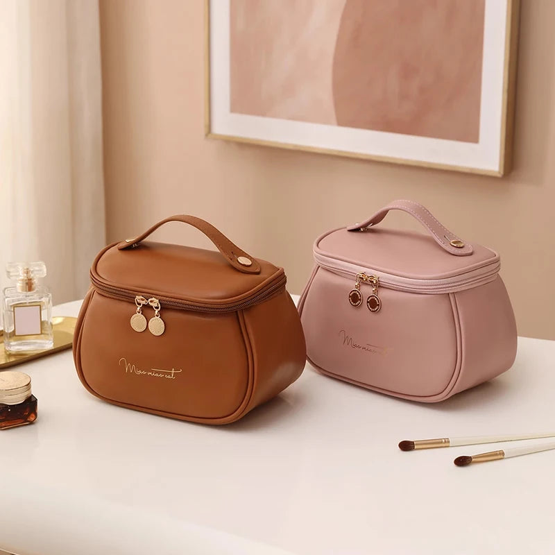 PU Leather Multi-Function Cosmetic Bag - Portable Travel Makeup Case & Toiletry Kit