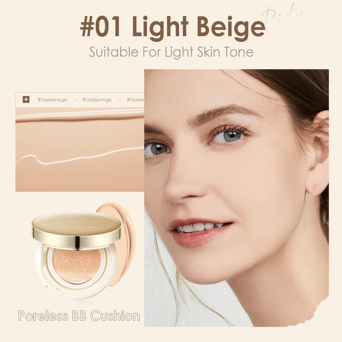 FOCALLURE Air Cushion Foundation - Waterproof Matte, Poreless Full Coverage
