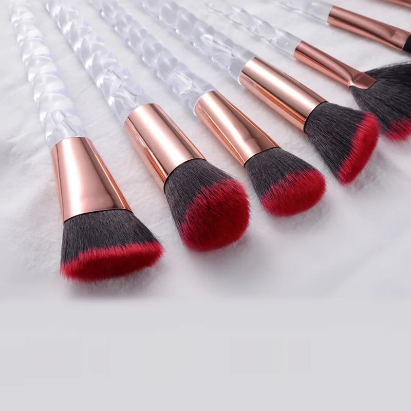 Unicorn Glitter Makeup Brush Set - Foundation, Powder, Blush & Eyeshadow Synthetic