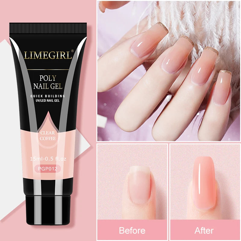 Poly Nail Extension Gel Kit 15ml - CPNP Certified Acrylic Builder Gel for Salon & Home