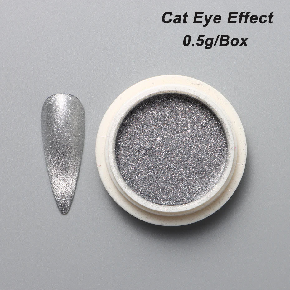 Silver Cat Eye Magnetic Chrome Powder - Moonlight Mirror Metallic Nail Pigment