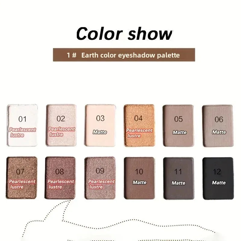 Professional 12-Color Eyeshadow Palette - Natural Shimmer & Matte Nudes for Makeup Artists