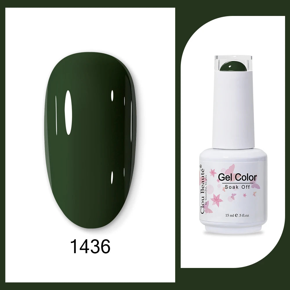 Clou Beaute 15ml HEMA & TPO Free Gel Polish - Army Green Organic Semi-Permanent Nail Art