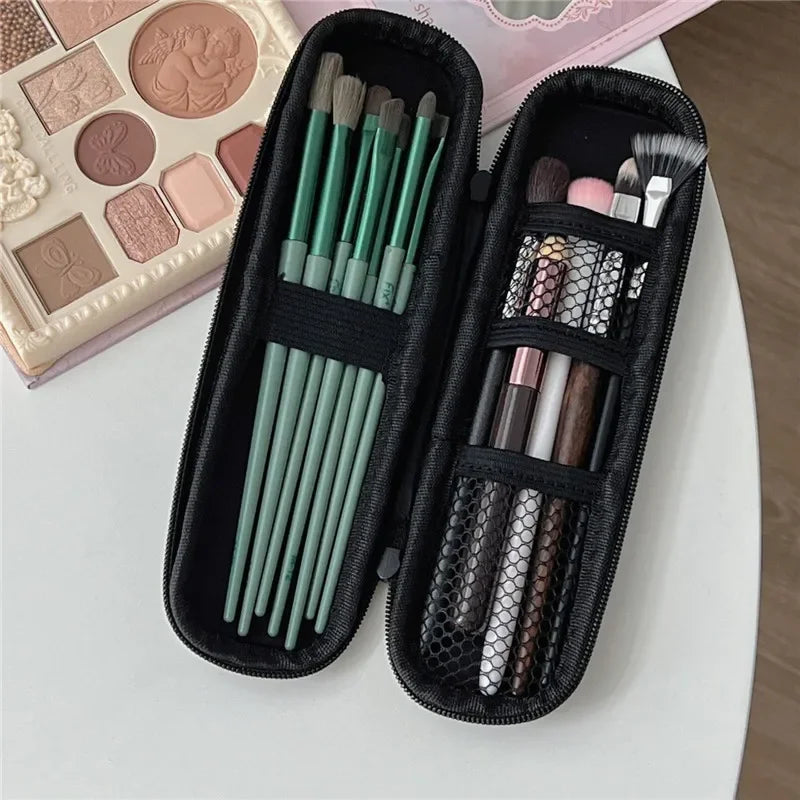 Black Waterproof Double-Zipper Makeup Brush Case - Portable Travel Brush Holder & Storage