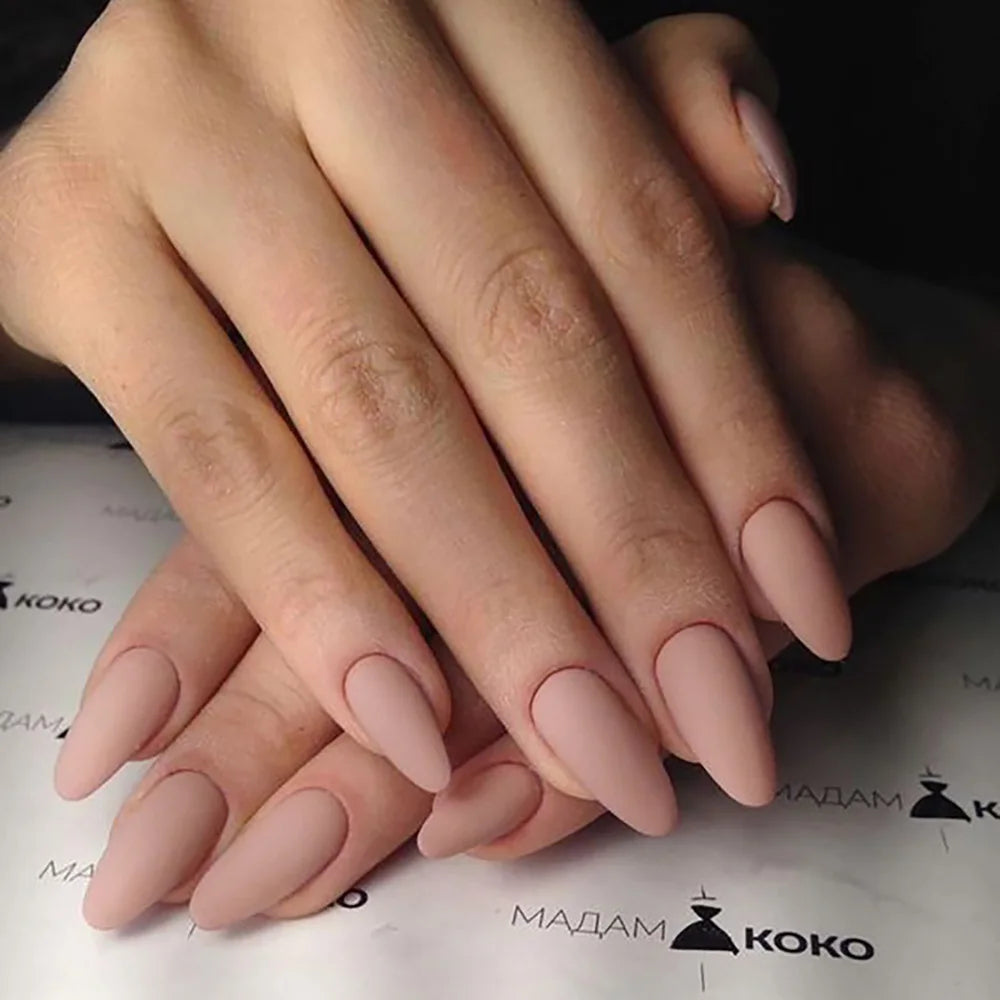 24-Piece Short Press-On Nails Set - Almond Ballet Tips in Matte Red, Nude & Brown