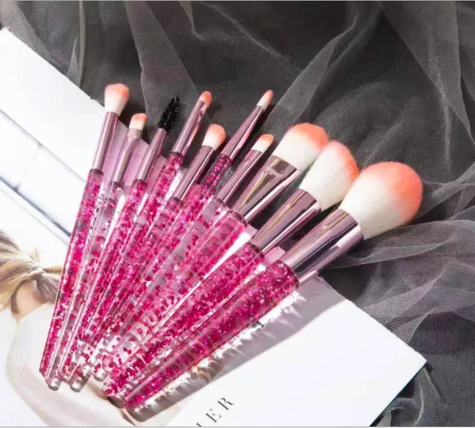 10-Piece Essential Makeup Brush Set - Complete Nylon Bristle Face & Eye Tools