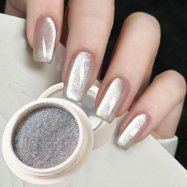 Silver Cat Eye Magnetic Chrome Powder - Moonlight Mirror Metallic Nail Pigment