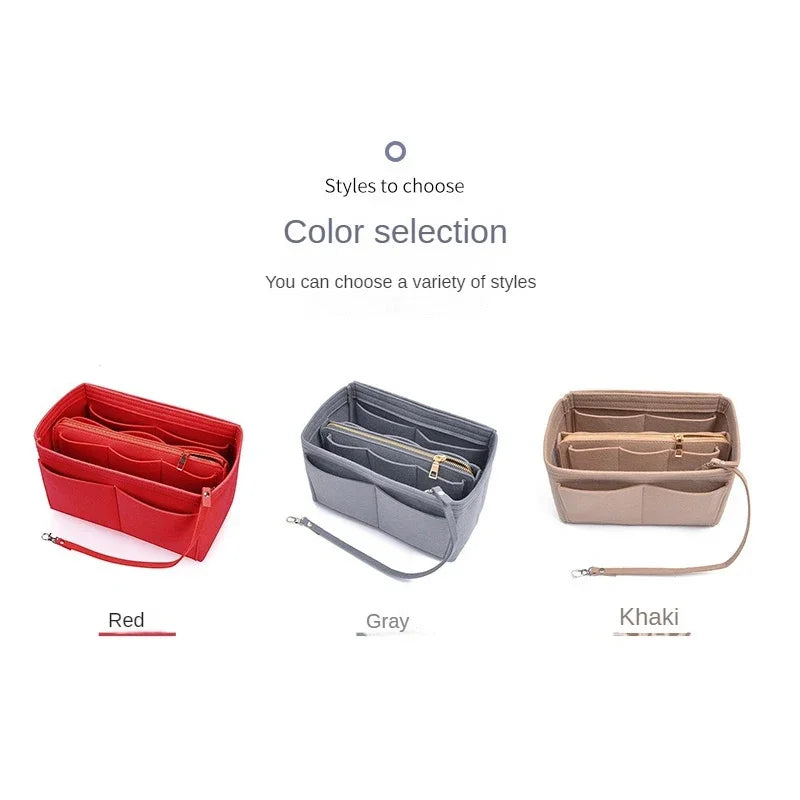 Dawndesslo Large Capacity Felt Liner Makeup Bag - Portable Bag-in-Bag Cosmetic Organizer