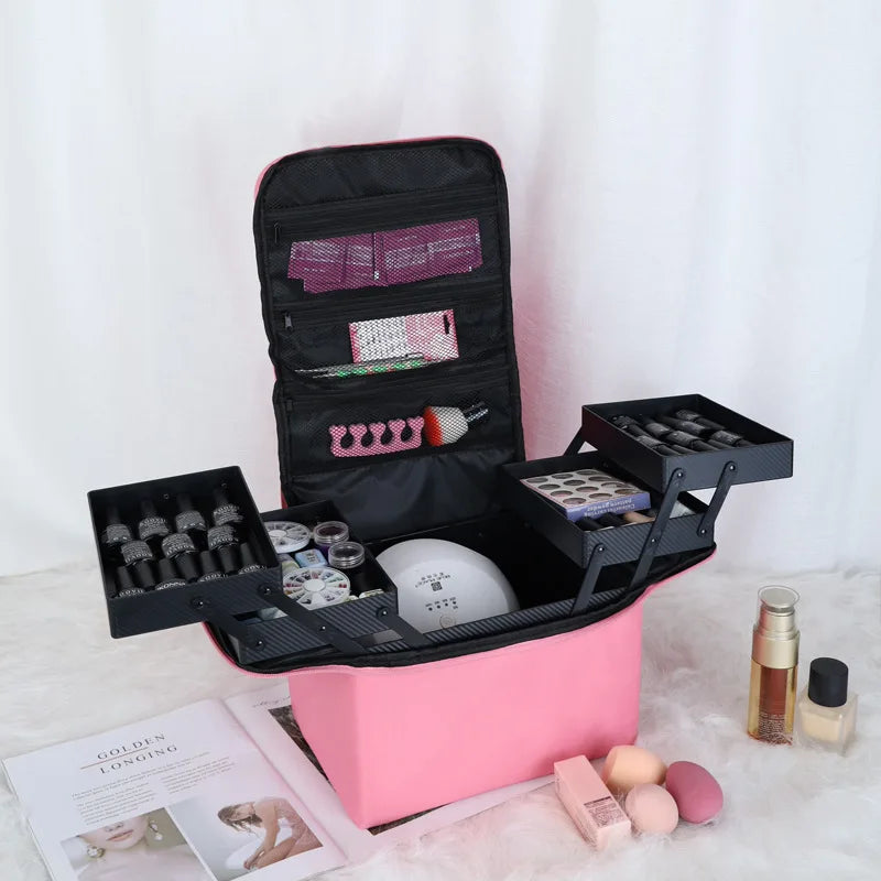 Multi-Layer Waterproof Nail Art Tool Box - Portable Multi-Functional Cosmetic Storage Handbag