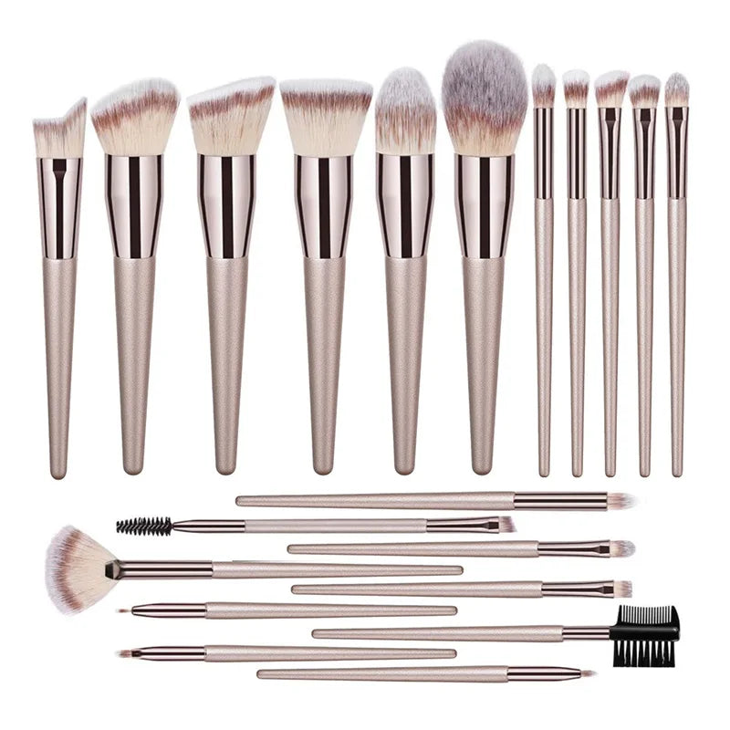 Champagne Makeup Brush Set - Foundation, Powder, Blush, Eyeshadow & Kabuki Blending