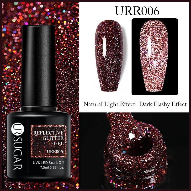 UR SUGAR 7.5ml Reflective Glitter Gel Polish - Pink Sequins UV Soak-Off Semi-Permanent