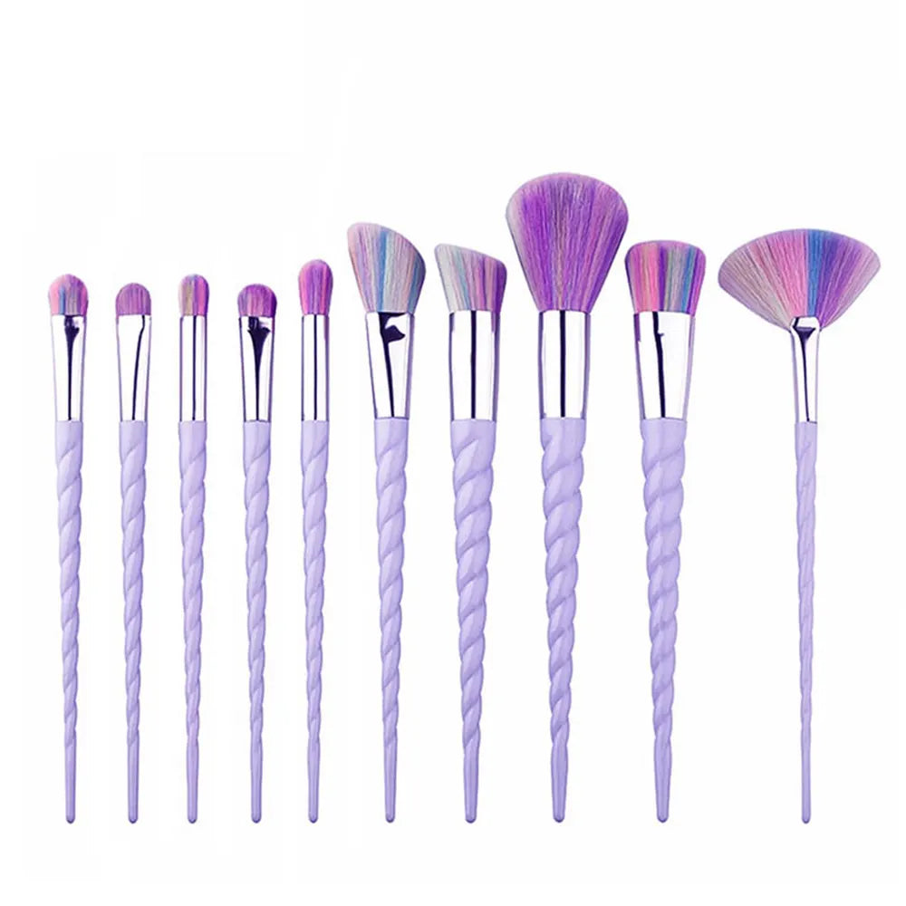 Unicorn Glitter Makeup Brush Set - Foundation, Powder, Blush & Eyeshadow Synthetic