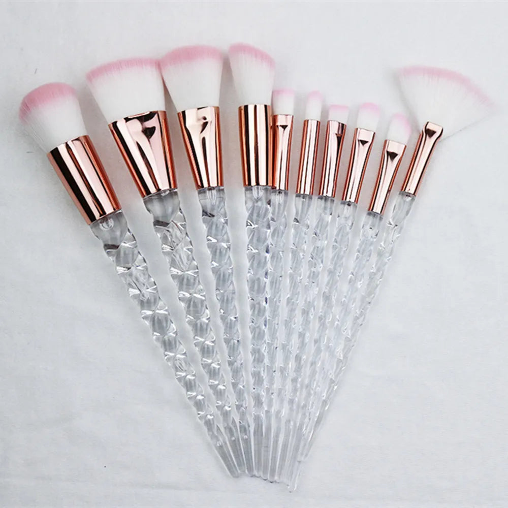 Unicorn Glitter Makeup Brush Set - Foundation, Powder, Blush & Eyeshadow Synthetic