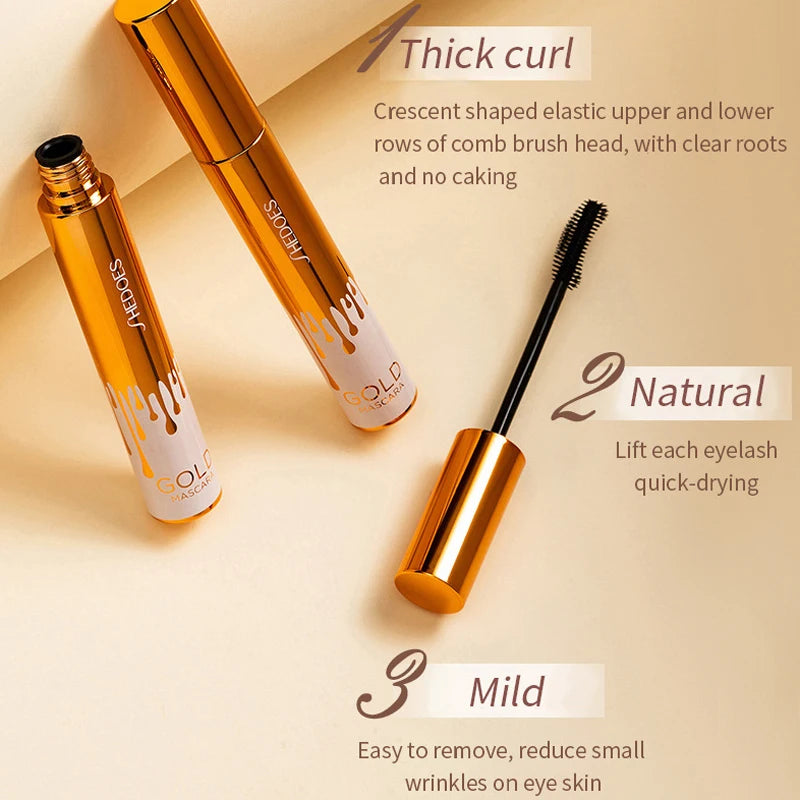 Thick Curly Gold Tube Mascara - Waterproof, Non-Smudging & Lengthening