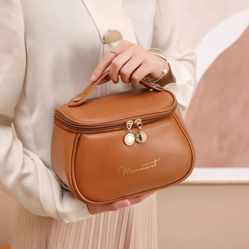 PU Leather Multi-Function Cosmetic Bag - Portable Travel Makeup Case & Toiletry Kit