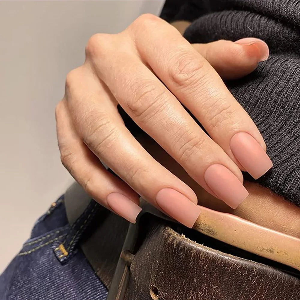 24-Piece Short Press-On Nails Set - Almond Ballet Tips in Matte Red, Nude & Brown
