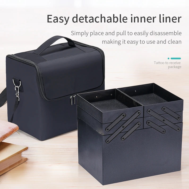 4-Tier Professional Makeup Train Case - Large Women's Travel Storage Box with Adjustable Nail Organizer