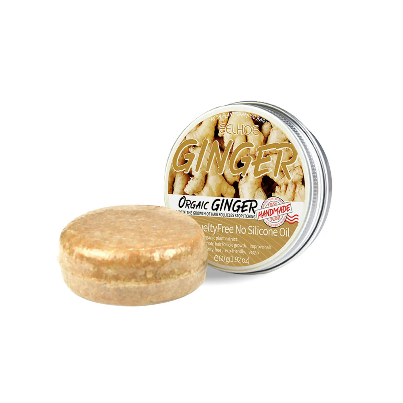EELHOE Natural Ginger Shampoo Soap 60g - Anti Hair Loss, Dandruff Control & Scalp Nourishment