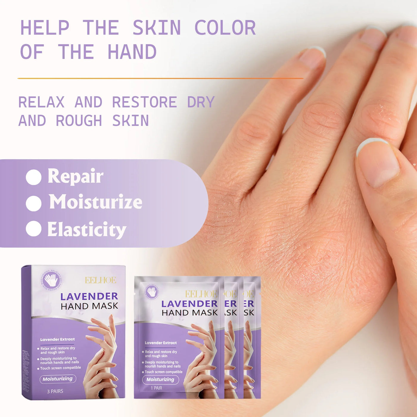 Eelhoe Lavender Hand Mask - Exfoliating, Brightening & Deep Nourishment for Smooth Hands